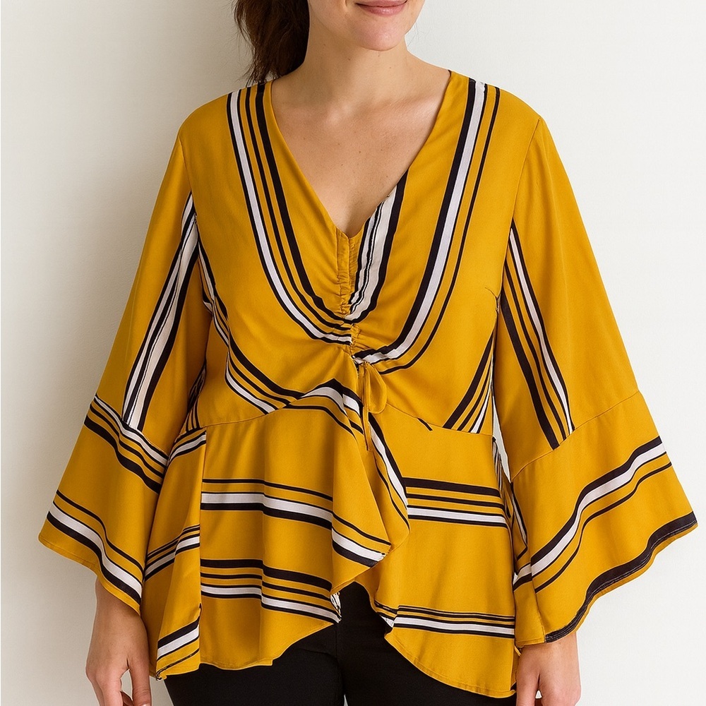 Ashley Stewart Flutter sleeve‎ Cinched Flutter Split Front Top, Size 18/20